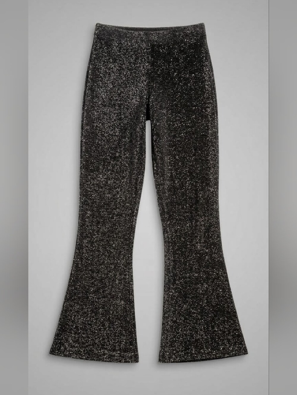 Zara Knit Metallic Black Glitter Flare Pants W/ Side Zipper